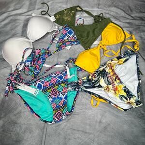 Bikini Lot 4 Tops 2 Bottoms Women Med Cupshe Old Navy Mossimo Yellow Green White